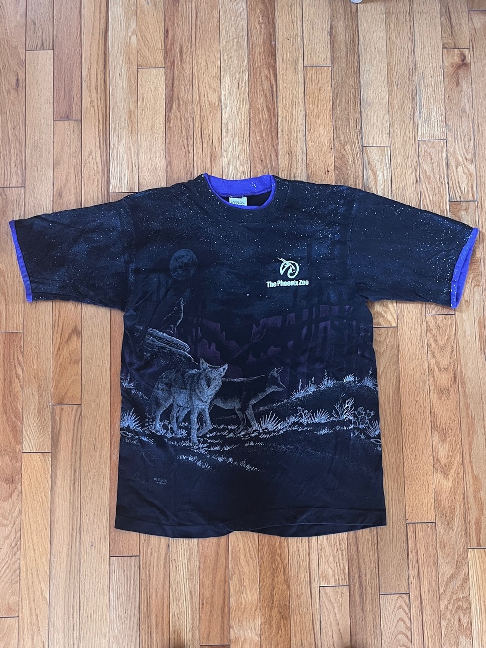 VTG San Segal Wolf Print T-Shirt Single Stitch Phoenix Zoo Double Sided 90s Bold